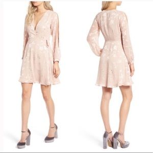 ASTR “Burnout” Long Sleeve Wrap Fit Flare Dress